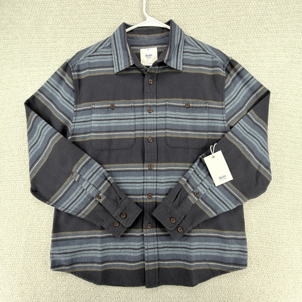 Katin Sierra Flannel Shirt Mens Small Blue Plaid Button Up L/S Surf Skate Grunge